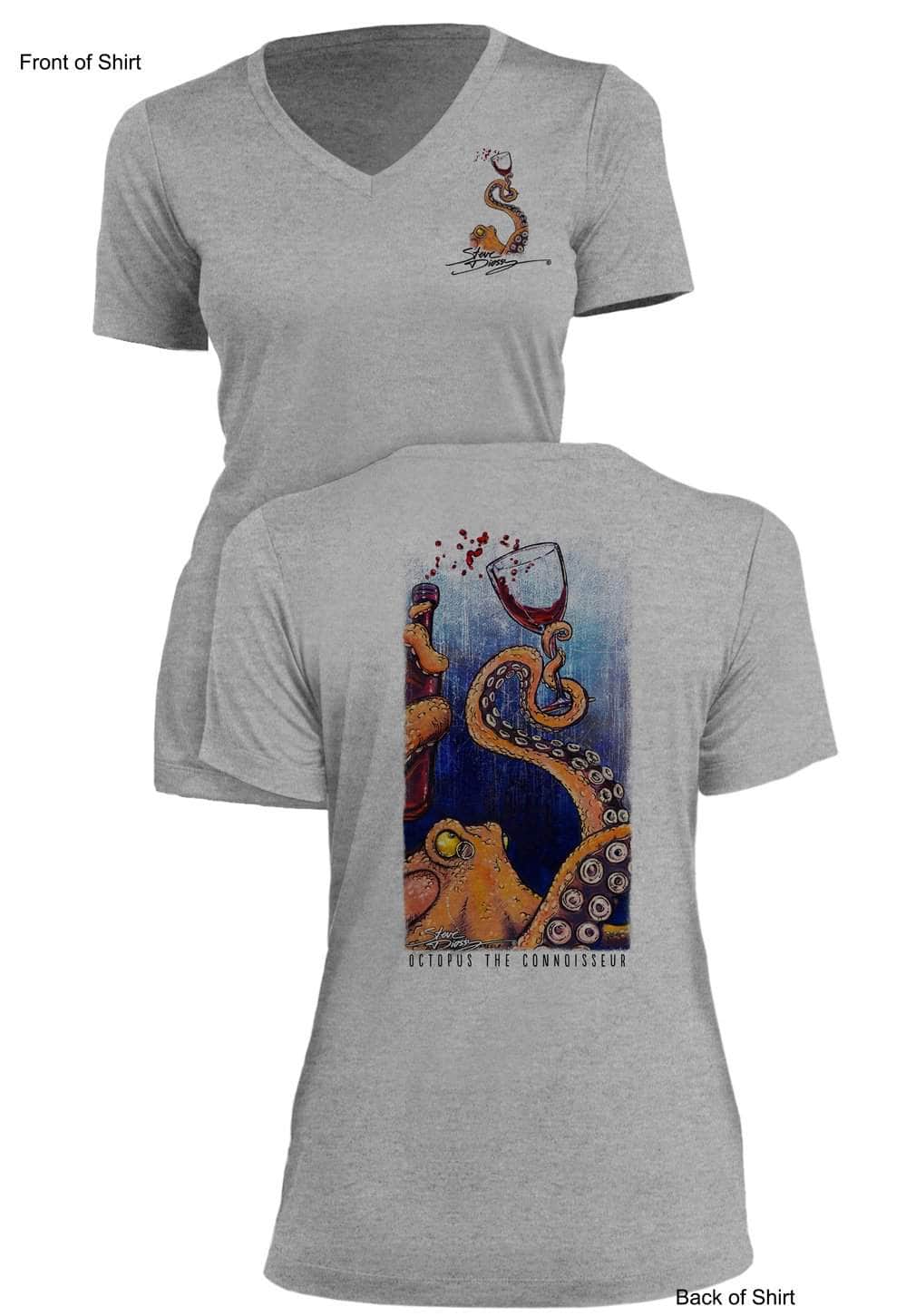 Octopus the Connoisseur- Ladies Short Sleeve V-Neck-100% Polyester